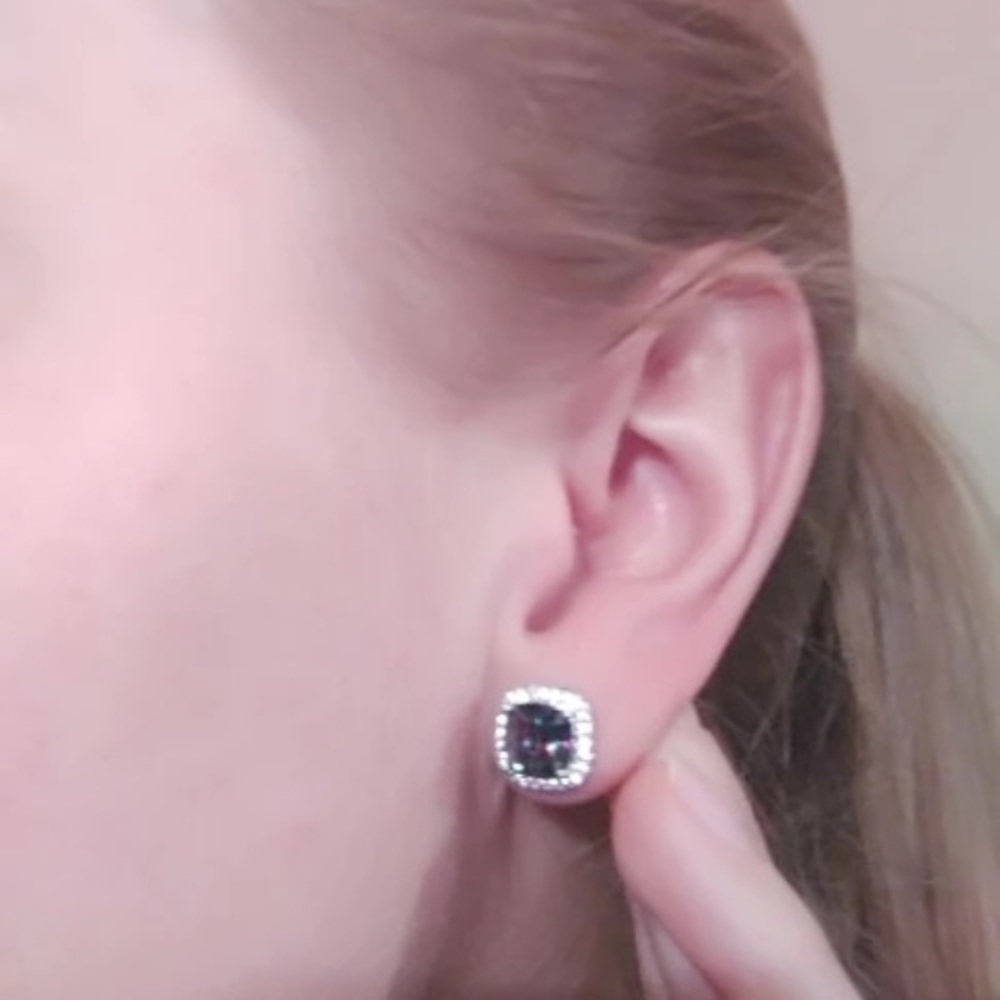 Gold Plated Green Blue CZ Stud Earrings - Picture 3 of 3